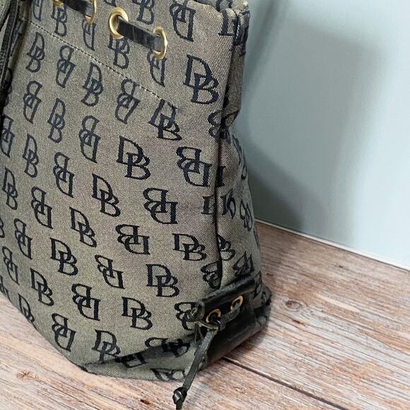 Vintage Dooney & Bourke Black Monogram Canvas Tote Bag with Leather Handles - Picture 5 of 8